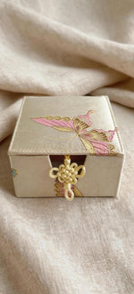 Embroidered Silk Butterfly Jewelry Box with Chinese Knot Closure - Oriental Trinket Keepsake Box with Floral Memo Notepad Set - Decorative Silk Storage Boxing