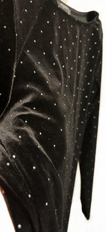 Primark Black Velvet Mini Dress Silver Diamante Dots - Size 4 / XS - Long Sleeve Party Dress