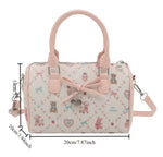 Cute Pink Kawaii Mini Duffle Bag | Teddy Bear Bowknot Boston Handbag | Coquette Aesthetic Crossbody Bag