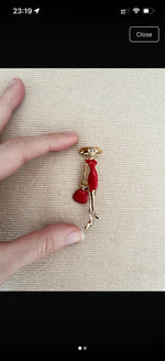Red Dress Lady Brooch - Fashion Girl Enamel Pin, Elegant Woman Brooch with Hat and Handbag, Gold Plated Chic Brooch for Women