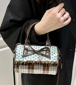 Starlight Bow Mini Boston Bag – Vintage Plaid & Ruffle Shoulder Bag