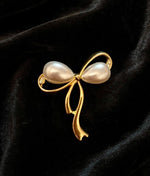 Elegant Gold Bow Brooch with Teardrop Pearl - Pearl Ribbon Brooch Pin, Bow Tie Brooch for Women