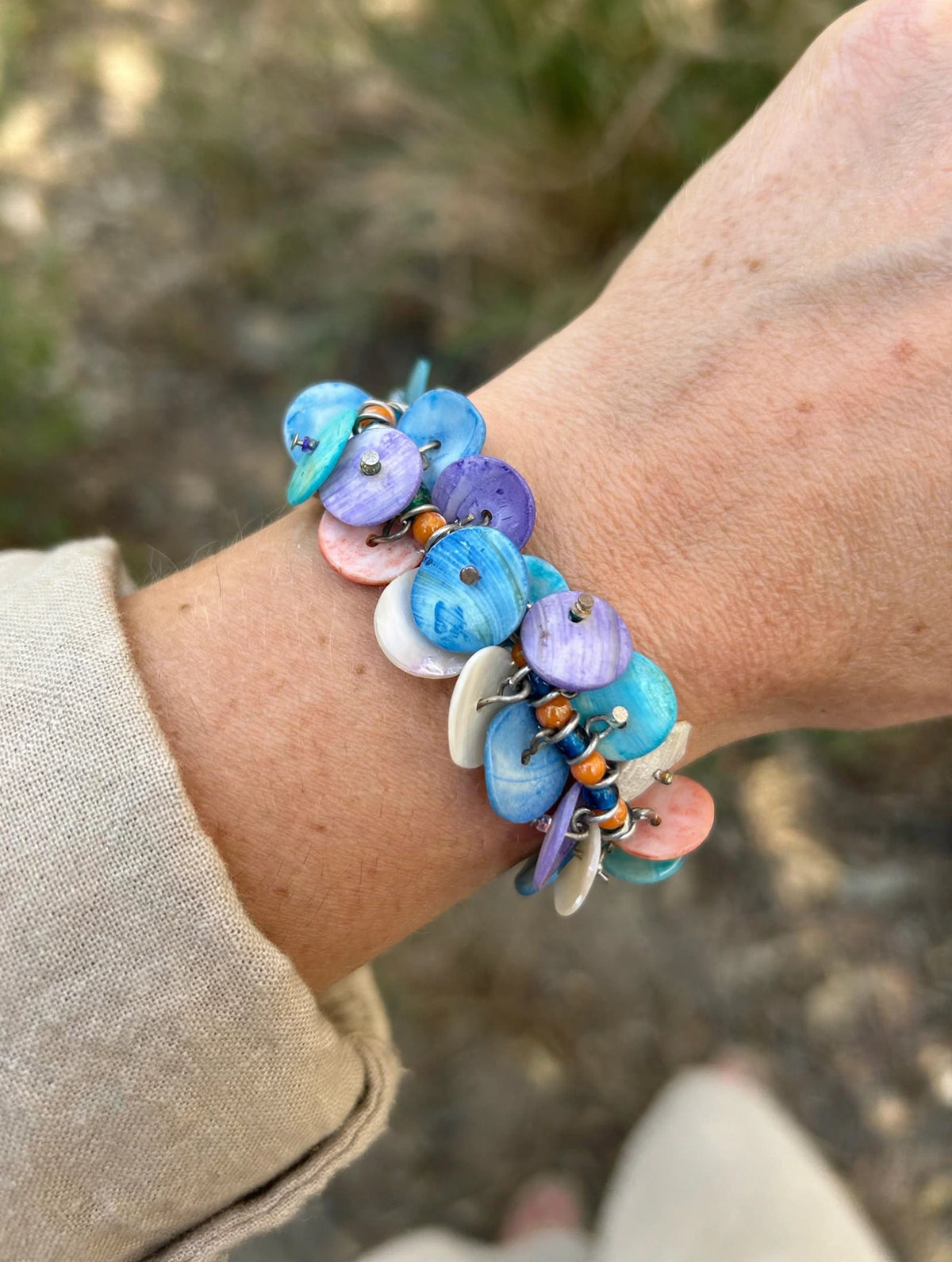 Colorful Mother of Pearl Shell Bracelet | Boho Beach Beaded Bracelet | Handmade Summer Bracelet | Pastel Disc Shell Jewelry