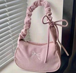 Pink Corduroy Bow Shoulder Bag - Y2K Coquette Style