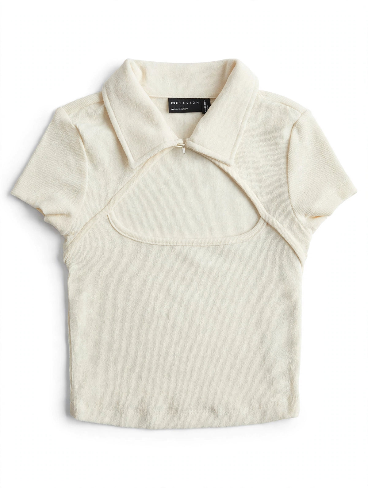 ASOS DESIGN Cream Cut-Out Polo Crop Top - UK 4 / US