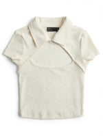 ASOS DESIGN Cream Cut-Out Polo Crop Top - UK 4 / US