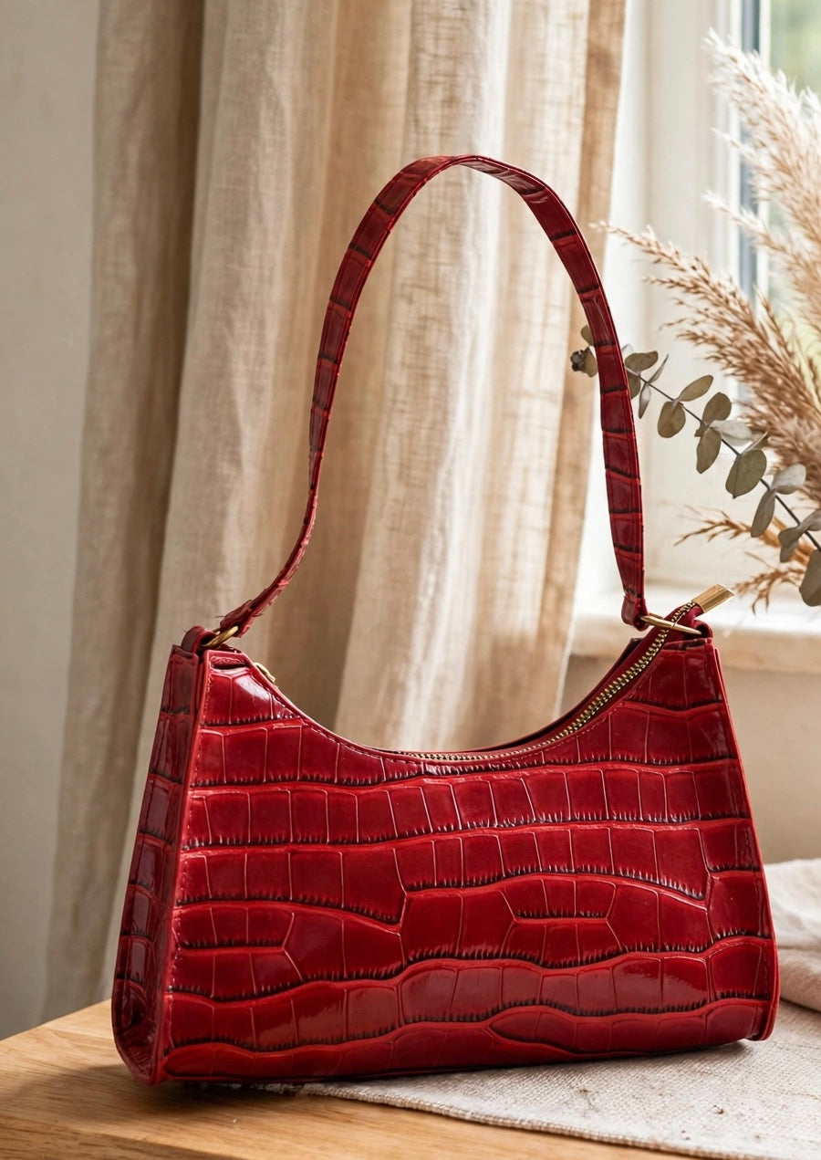 Tüyöbi Red Croco Glossy Shoulder Bag