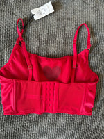 Primark Red Satin Corset Crop Top - Size S - BNWT Heart Cut-Out
