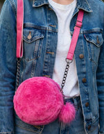 Hot Pink Faux Fur Round Crossbody Bag with Chain Strap
