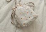 Cute Cherry Drawstring Bucket Bag - Daisy Embroidered Mini Crossbody