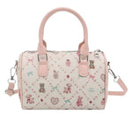 Cute Pink Kawaii Mini Duffle Bag | Teddy Bear Bowknot Boston Handbag | Coquette Aesthetic Crossbody Bag