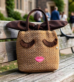 Cute Woven Straw Face Tote - Summer Beach Bag with Bow