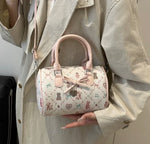 Cute Pink Kawaii Mini Duffle Bag | Teddy Bear Bowknot Boston Handbag | Coquette Aesthetic Crossbody Bag