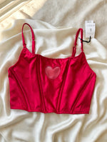 Primark Red Satin Corset Crop Top - Size S - BNWT Heart Cut-Out