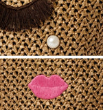 Cute Woven Straw Face Tote - Summer Beach Bag with Bow