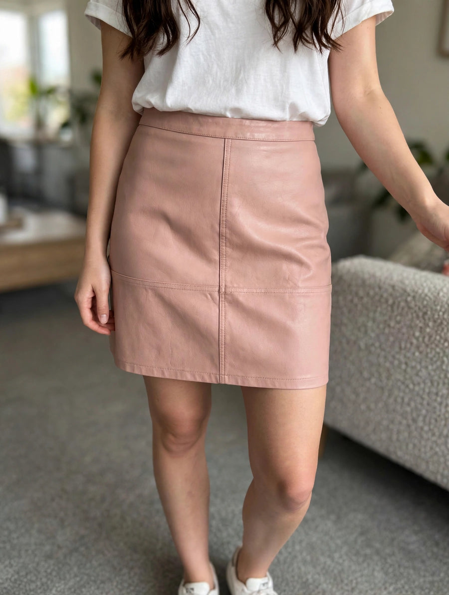 New Look Blush Pink Faux Leather A-Line Mini Skirt - Size UK 6