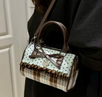 Starlight Bow Mini Boston Bag – Vintage Plaid & Ruffle Shoulder Bag