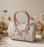Cute Pink Kawaii Mini Duffle Bag | Teddy Bear Bowknot Boston Handbag | Coquette Aesthetic Crossbody Bag