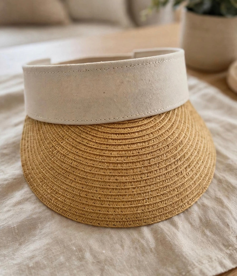 Primark Beige Straw Sun Visor Hat - Boho Beach Summer Visor - One Size