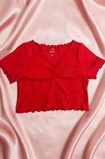 Primark x Hello Kitty Red Ribbed Ruched Crop Top - Size L