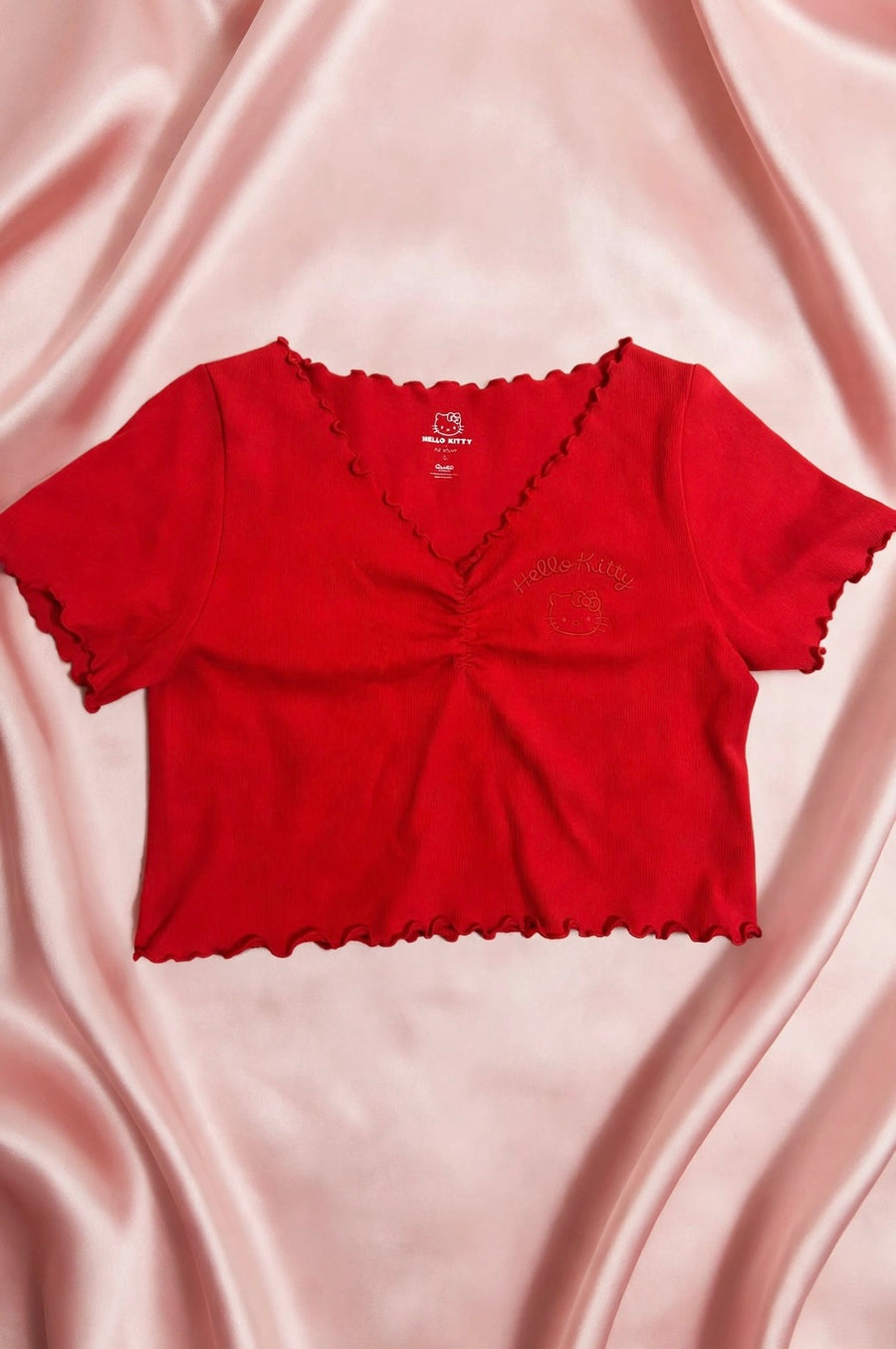 Primark x Hello Kitty Red Ribbed Ruched Crop Top - Size L