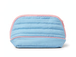 Baby Blue Quilted Makeup Bag - Puffy Cosmetic Bag with Brush Holders - Travel Toiletry Pouch