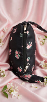Black Floral Shoulder Bag | Y2K Coquette Bow Bag | Pink Rose Print Mini Bag