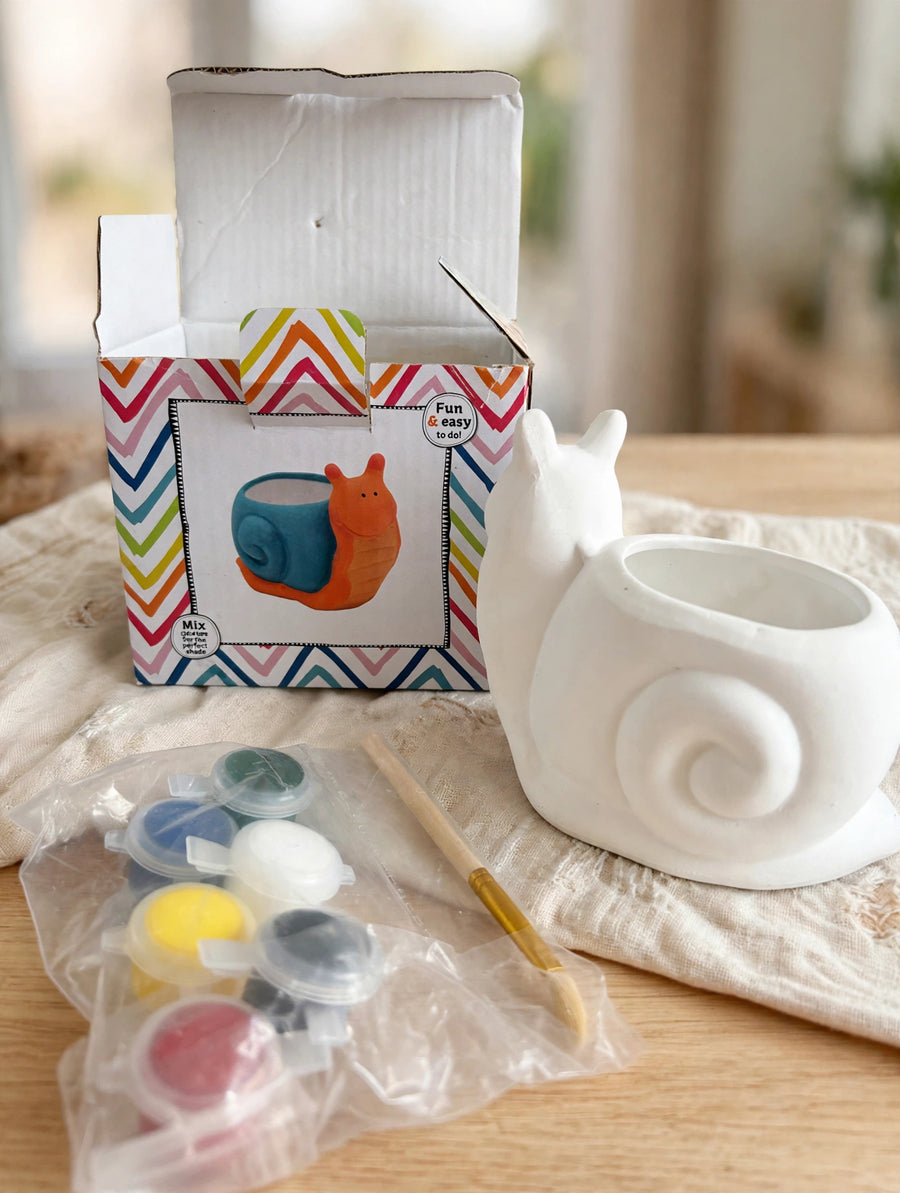 Paint Your Own Snail Planter Kit – Kids DIY Craft Set with Paints & Brush