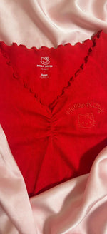 Primark x Hello Kitty Red Ribbed Ruched Crop Top - Size L
