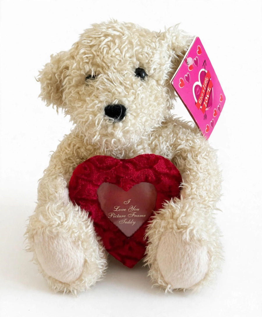 Cream Teddy Bear with Red Heart Photo Frame - I Love You Picture Frame Teddy Gift