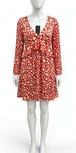 New Look Red Heart Print Ruffle Mini Dress UK 10 EU 38 US 6 BNWT