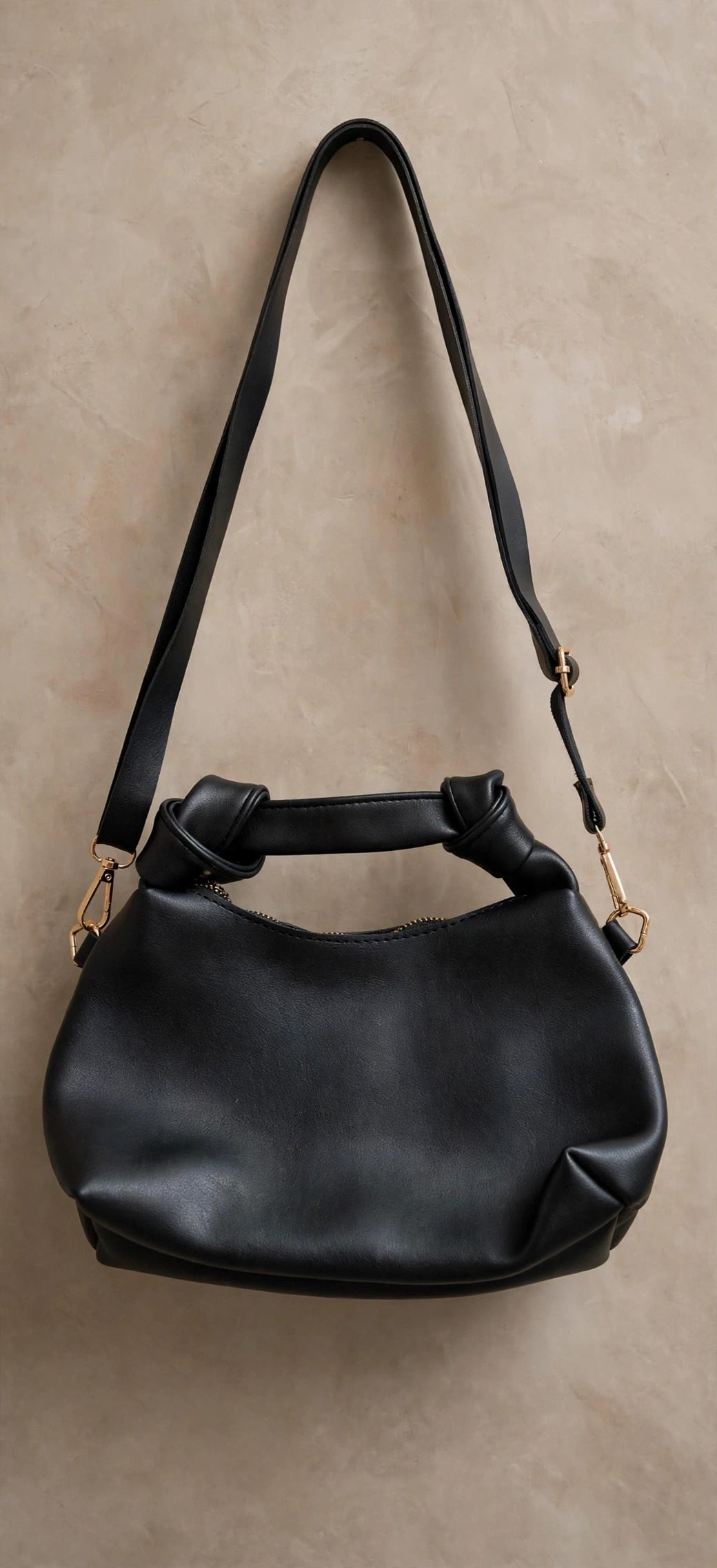 Black Knotted Handle Hobo Bag | Knot Shoulder Bag | Crossbody Bag with Gold Hardware