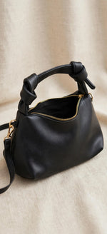 Black Knotted Handle Hobo Bag | Knot Shoulder Bag | Crossbody Bag with Gold Hardware